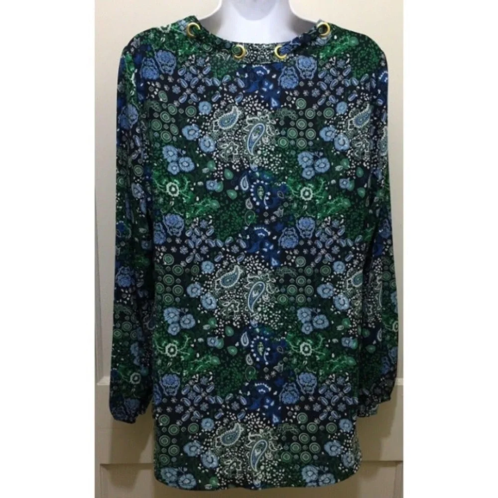 Michael Kors‎ Paisley Floral True Navy Blue Top M